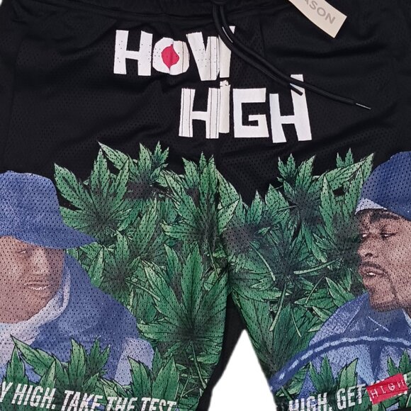 Reason Brand x How High Mens Small Mesh Short Black Adjustable Drawstring Mens S - Picture 3 of 6